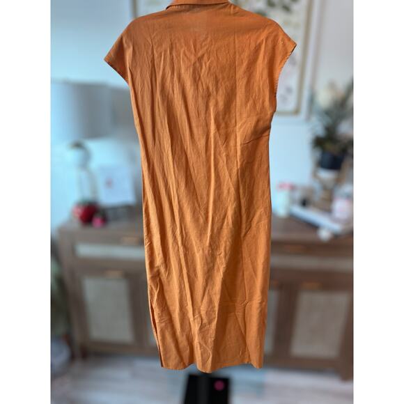 Grae Cove Blair Linen Button-Front Cap Sleeve Maxi Dress Orange Womens Sze Small - Picture 4 of 11